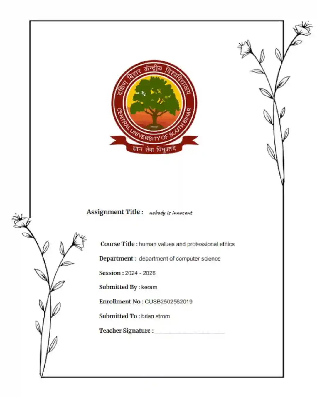 new template for cover page of assignment